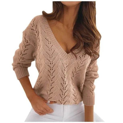 Buy Center Mocha V-Neck Cutout Sweater - Chic Knitwear for Women - Buy Center UK