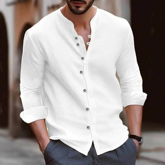 Buy Center Cotton Linen Men's Shirt - Retro Casual Long Sleeve Top - Buy Center UK