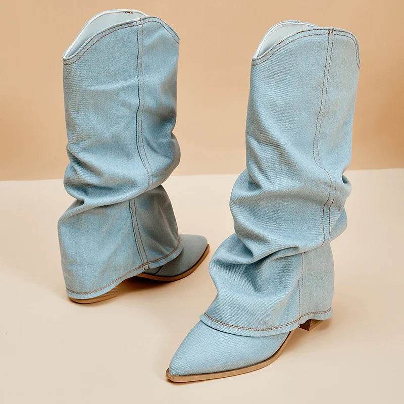 Buy Center Denim Block Heels Boots for Women - Chic & Comfortable - Buy Center UK