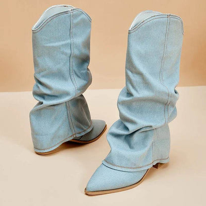 Buy Center Denim Block Heels Boots for Women - Chic & Comfortable - Buy Center UK