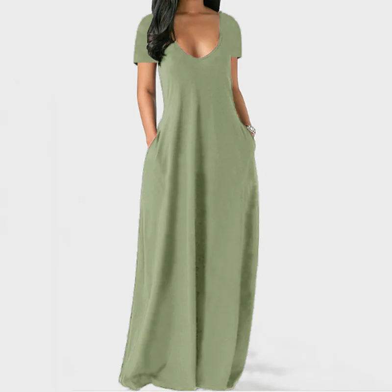 Stylish Plus Size Women's Summer Dress - Deep V Neck, Short Sleeves - Buy Center UK