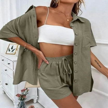 Summer Fashion Shorts Two-Piece Set - Casual Tied Shirt & Loose Fit - Buy Center UK