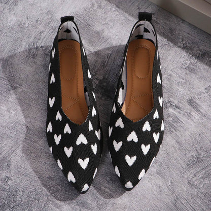 Women's Pointed Knitted Love Print Flat Shoes - Spring/Fall Style - Buy Center UK