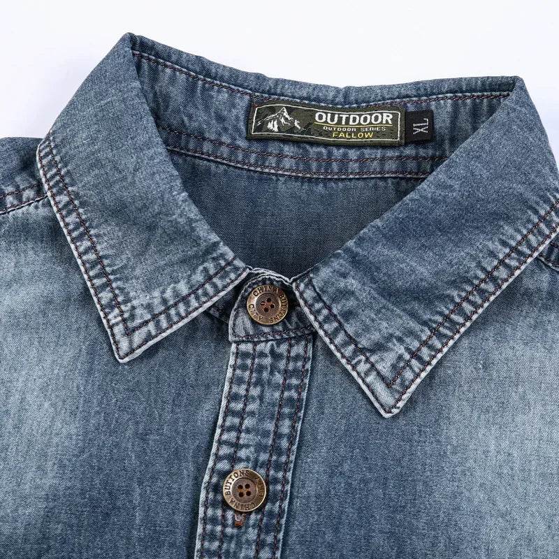 Buy Center Denim Distressed Shirt - Half Sleeve, Turn Down Collar - Buy Center UK