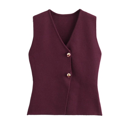TRAF Women’s Knit Vest - Stylish Sleeveless Cardigan for Autumn - Buy Center UK