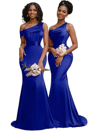 Buy Center Mermaid One Shoulder Satin Bridesmaid Dress - Elegant Gown - Buy Center UK