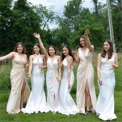 Customized Mermaid Satin Bridesmaid Dresses - Elegant V-Neck Design - Buy Center UK