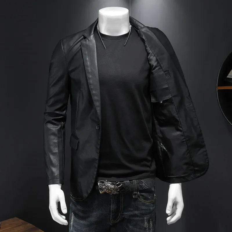 Buy Center Men's Slim Fit Leather Jacket - Casual Motorcycle Style - Buy Center UK