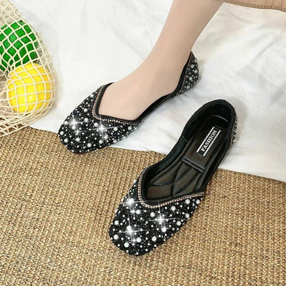 UETEEY Glitter Pearl Studs Ballet Flats - Cozy Slip-On Loafers - Buy Center UK