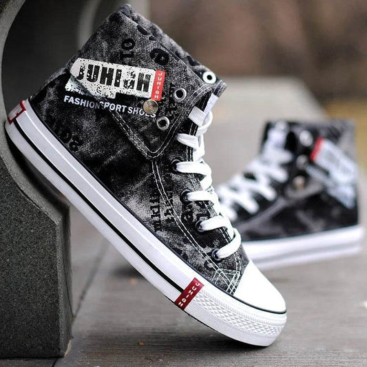 Buy Center High Top Canvas Shoes - Print Denim Lace-Up for Men - Buy Center UK