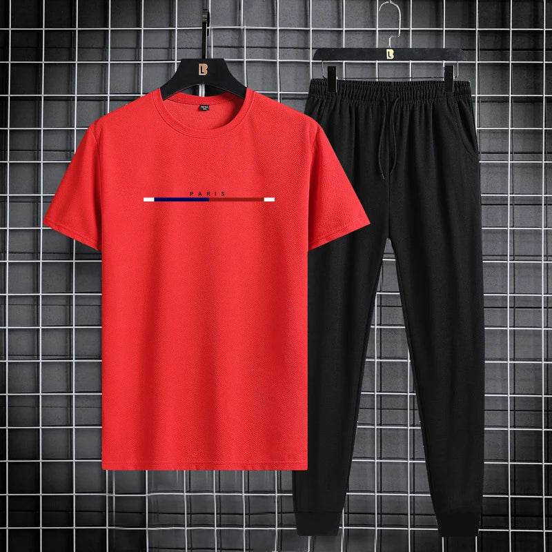 Buy Center Men's Sports Suit - Stylish Round Neck T-Shirt & Ankle Pants - Buy Center UK
