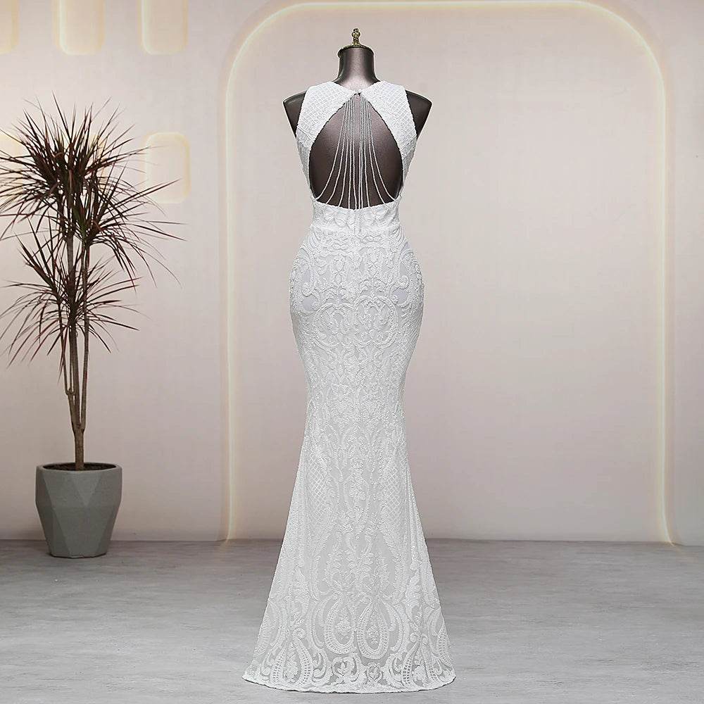 Buy Center Backless White Mermaid Dress - Elegant Sequins & Beads - Buy Center UK