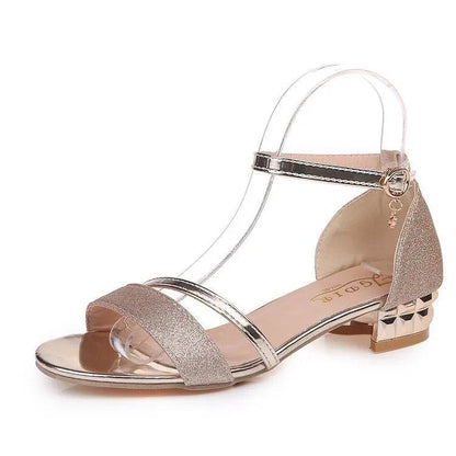 VKJF Gold Silver Block Heel Roman Sandals - Elegant & Chic Design - Buy Center UK