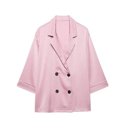 PB&ZA Pink Satin Blazer & Wide-Leg Pants Set - Chic Women's Style - Buy Center UK