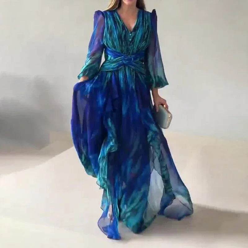Women’s Chic Cross Waisted Evening Dress - Elegant V-Neck Maxi - Buy Center UK