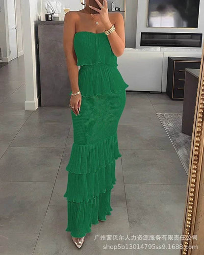 Buy Center Summer Women's Ruffled Dress - Stylish Tube Top Design - Buy Center UK