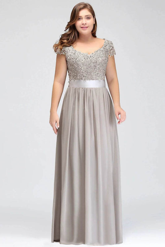 Sliver Bridesmaid Dresses 2024 - Elegant V-Neck A-Line Maxi Gown - Buy Center UK