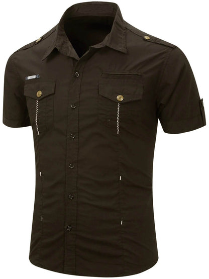Buy Center Men's Cotton Military Tactical Shirt - Short Sleeve Summer Style - Buy Center UK