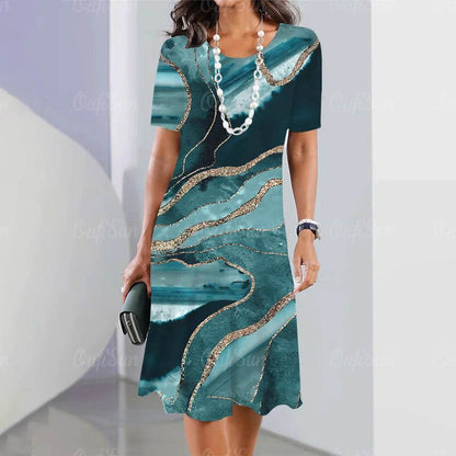 2024 Women's Plus Size Midi Dress - Elegant Graphic Print & Comfort - Buy Center UK