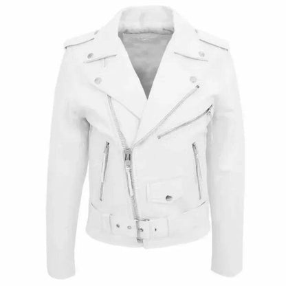 Buy Center Men's White Leather Jacket - Fashionable Turn-down Collar - Buy Center UK