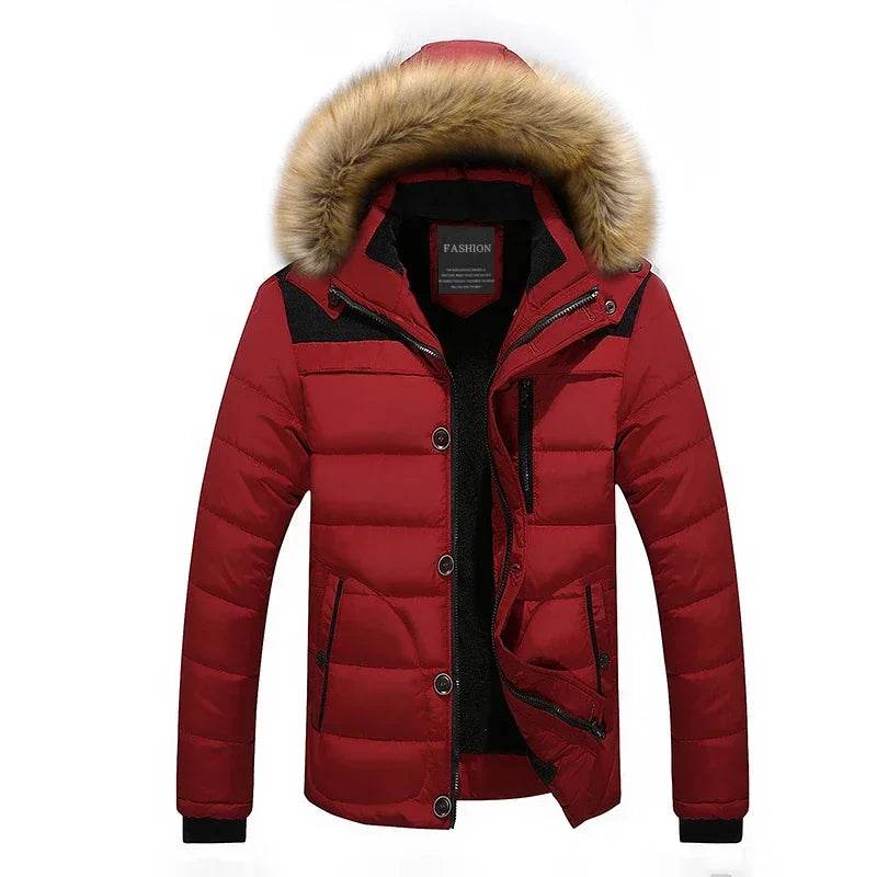 Buy Center Men's Fur Collar Hooded Parka - Warm Winter Overcoat - Buy Center UK