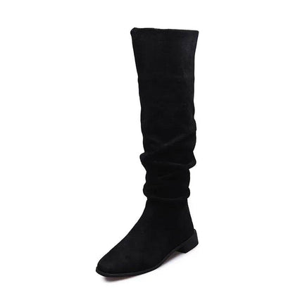 Buy Center Women's Pleated Knee High Boots - Black & Nude Faux Suede - Buy Center UK