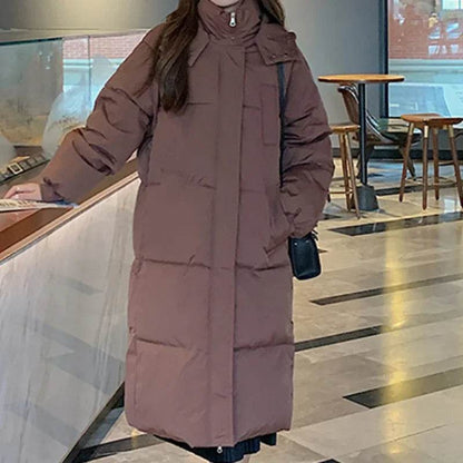 ABRINI Long Hooded Coat for Women - Warm, Stylish, Zipper Pockets - Buy Center UK
