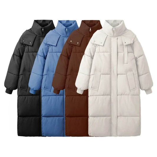 ABRINI Long Hooded Coat for Women - Warm, Stylish, Zipper Pockets - Buy Center UK