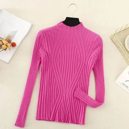 Chic Women’s Knitted Pullover Sweater - Half Turtleneck, Slim Fit - Buy Center UK