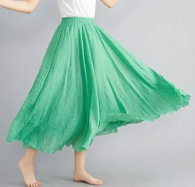28-Color Mori Girl A-line Skirt - Cotton Linen, Elastic Waist - Buy Center UK