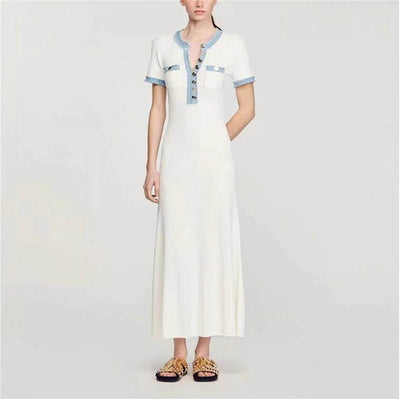 Buy Center Elegant Knit Maxi Dress - Chic O-neck with Metal Buttons - Buy Center UK