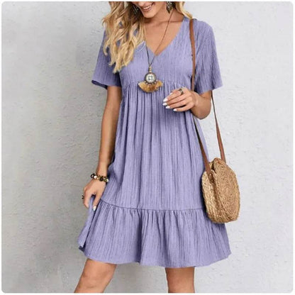 Buy Center Women’s Summer Peplum Dress - V-Neck & Ruffle Fit - Buy Center UK