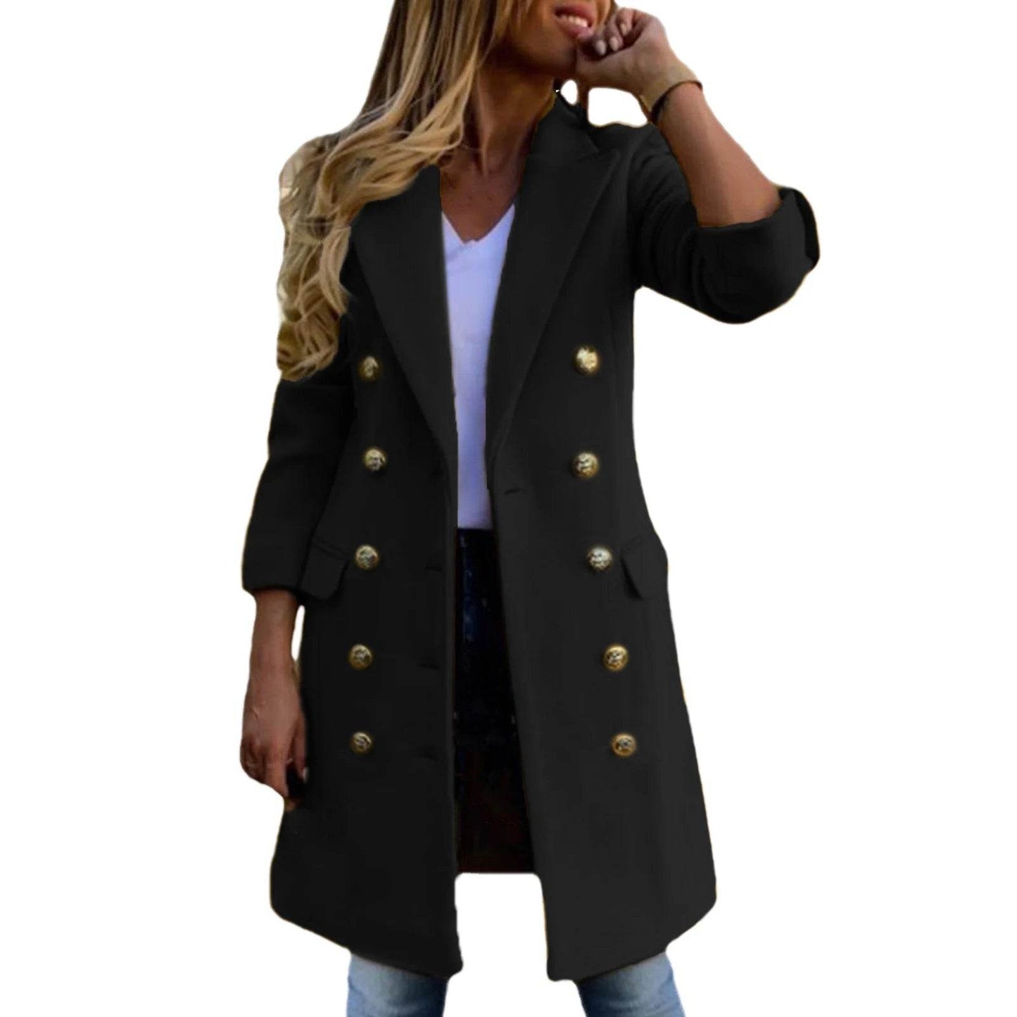 Buy Center Winter Women Overcoat - Double-Breasted Turn-Down Collar - Buy Center UK