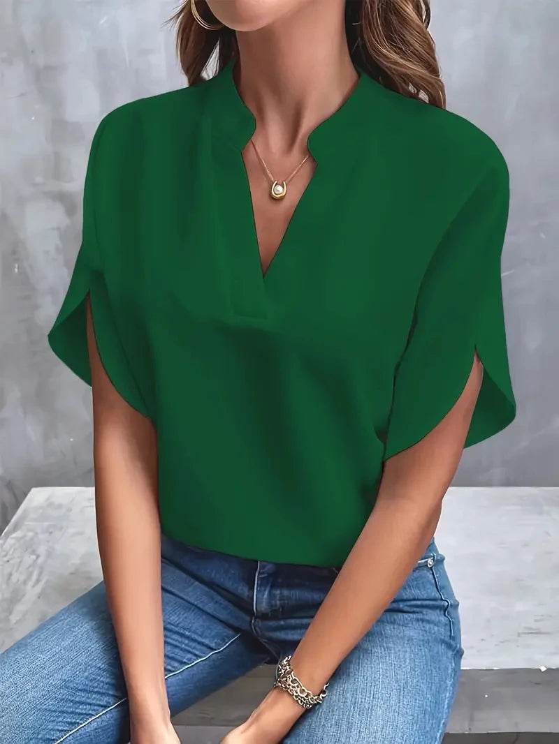 Buy Center Elegant Chiffon Blouse - V-Neck, Long Sleeve for Summer - Buy Center UK