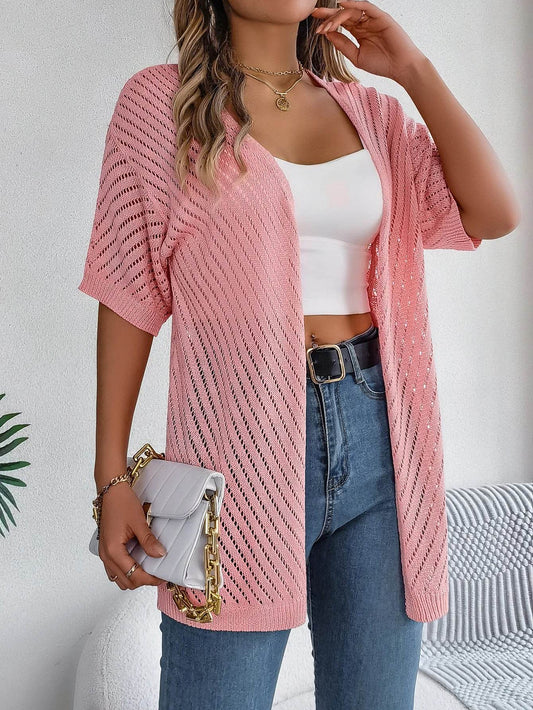 Buy Center Women's Casual Short Sleeve Knitted Cardigan - Lightweight Hollow Out - Buy Center UK