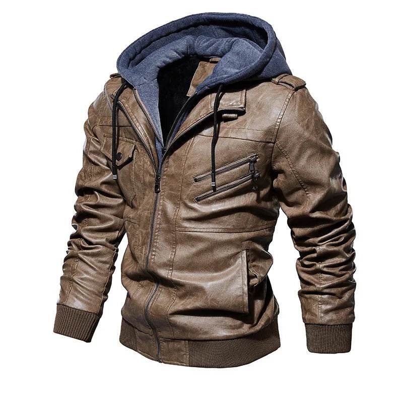 Buy Center Men's Leather Jacket - Warm Hooded Casual Style - Buy Center UK