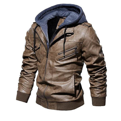 Buy Center Men's Leather Jacket - Warm Hooded Casual Style - Buy Center UK