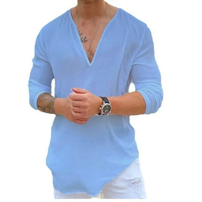 Buy Center V-neck Solid Color Casual Shirt - Stylish for All Seasons - Buy Center UK