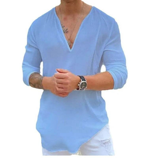 Buy Center V-neck Solid Color Casual Shirt - Stylish for All Seasons - Buy Center UK