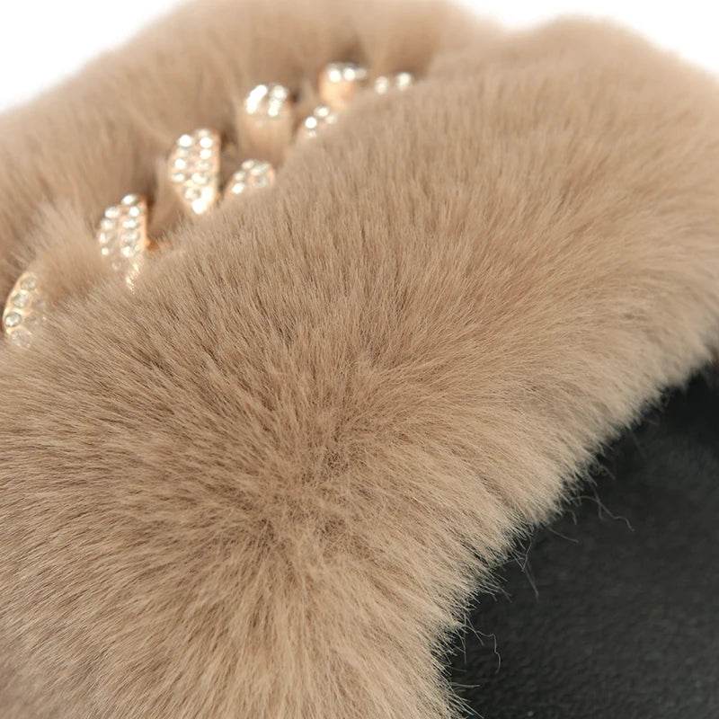 Buy Center Women's Furry Slippers - Plush Faux Rabbit Fur Slides - Buy Center UK