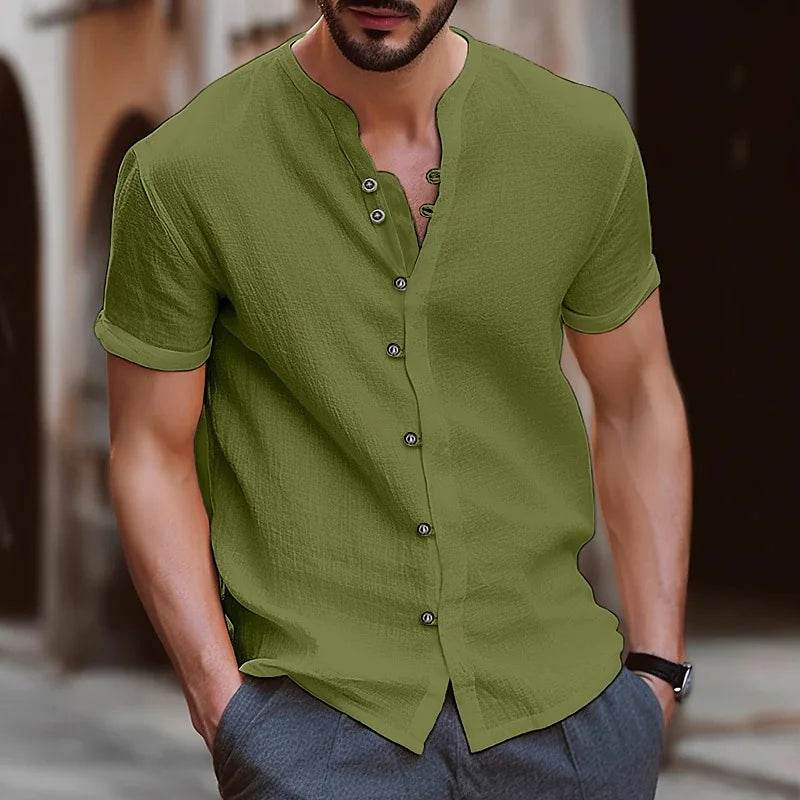 Buy Center Cotton Linen Men's Shirt - Retro Casual Long Sleeve Top - Buy Center UK