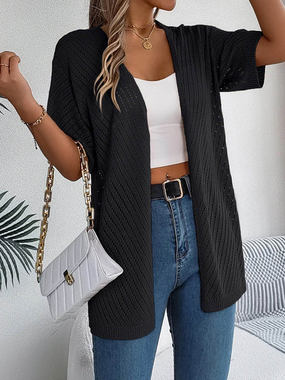 Buy Center Women's Casual Short Sleeve Knitted Cardigan - Lightweight Hollow Out - Buy Center UK
