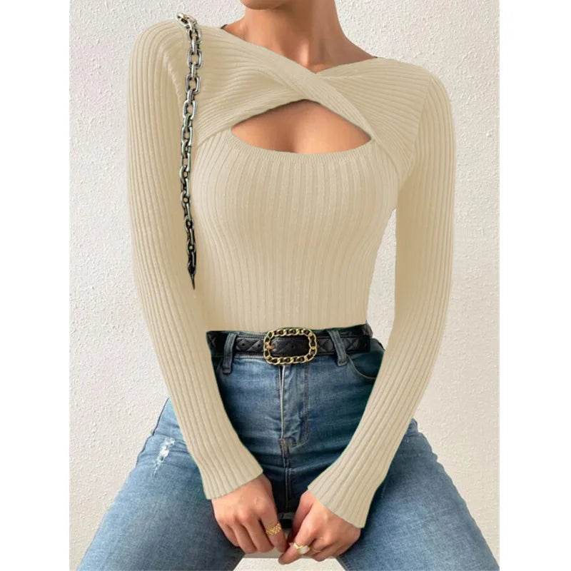 Buy Center Women's Casual Hollow Out Long Sleeve Pullover Tee - Buy Center UK