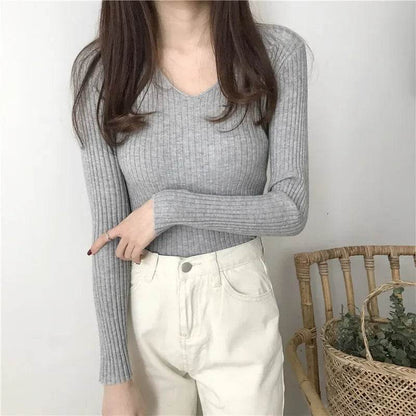 Women’s V-Neck Solid Sweater - Slim Fit Casual Knit Pullover - Buy Center UK