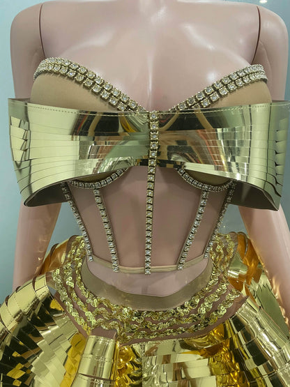 STOCK Silver Sequin Dress Set - Drag Queen Stage Performance Outfit - Buy Center UK