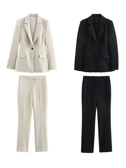 Chic Office Lady Women Suit - V Neck Blazer & Flare Pants Set - Buy Center UK
