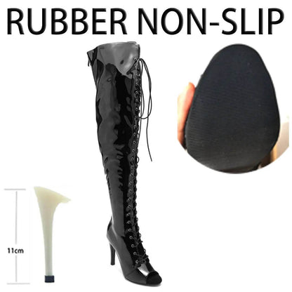 Knee Over Lace-up Stilettos - Customizable Latin Dance Booties - Buy Center UK