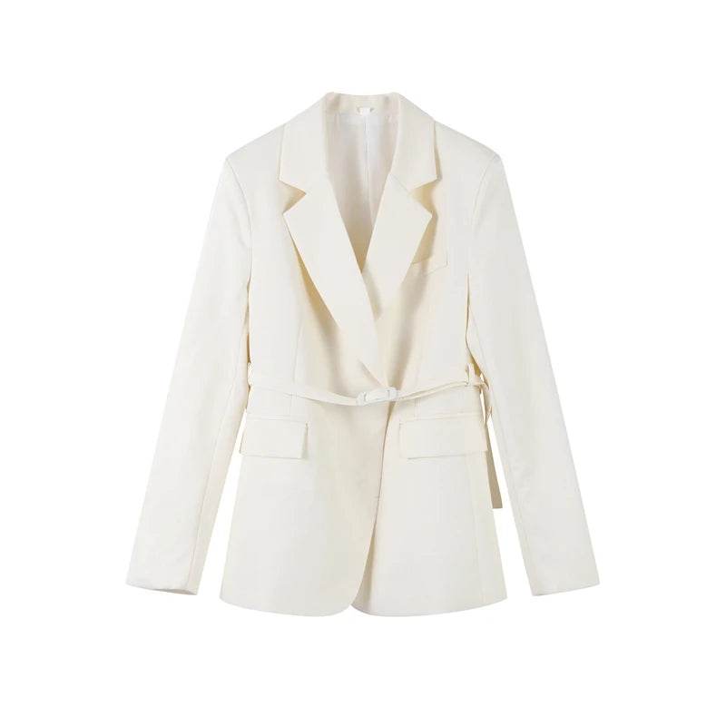 Women's Blazer Suit Trouser Set - High Waist Pants & Lace-Up Coat - Buy Center UK