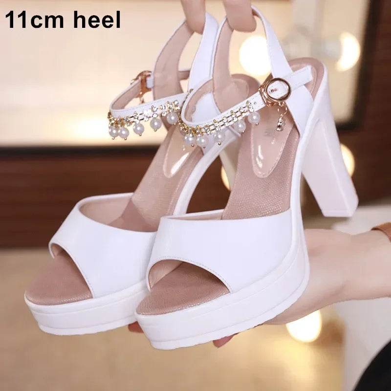 Elegant White Pearl Wedding Shoes - Women’s High Heels Sandals - Buy Center UK