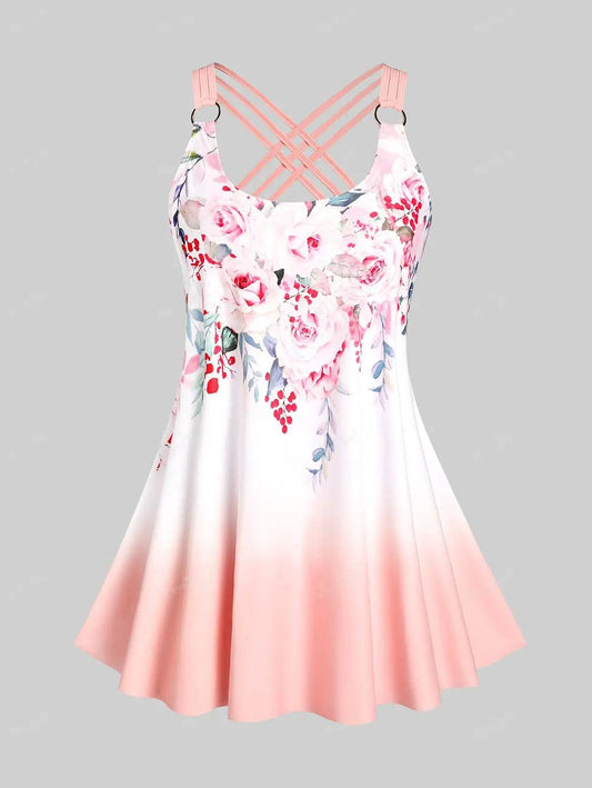 Rosegal Plus Size Ombre Floral Print Tankini Swimsuit for Women - Buy Center UK